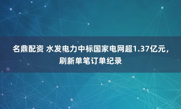 名鼎配资 水发电力中标国家电网超1.37亿元，刷新单笔订单纪录